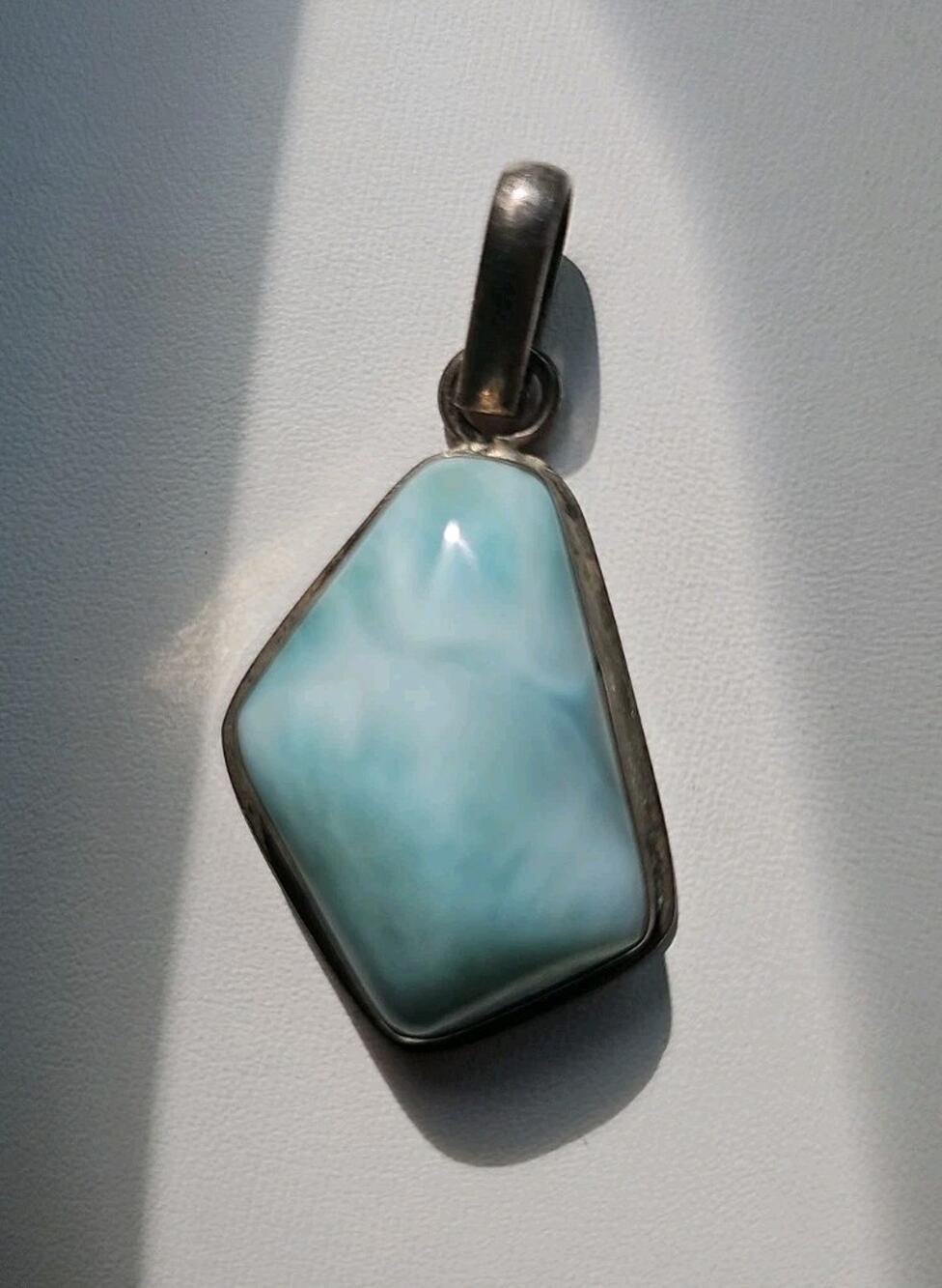 925 Sterling Silver Blue Larimar Teardrop Bezel Set Pendant